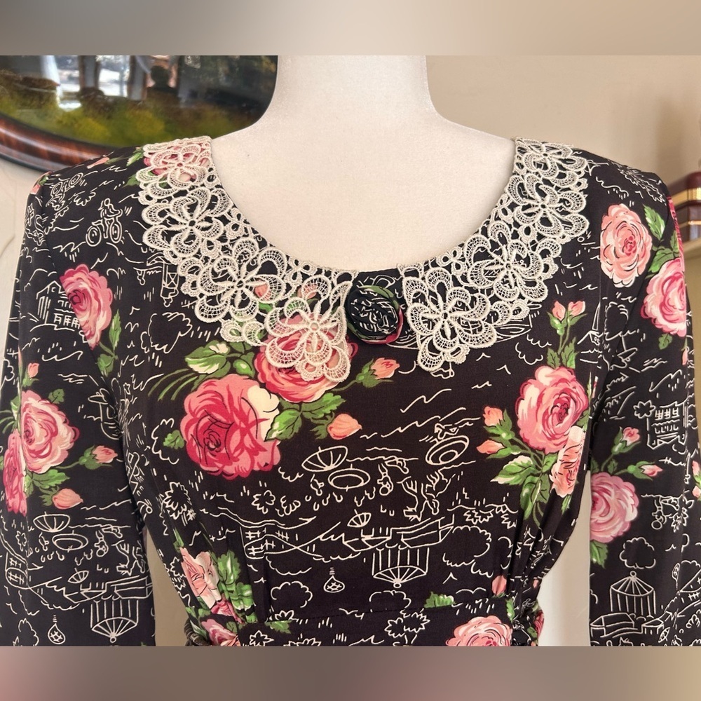 Vintage 90s Cottagecore Dress Lace Collar Romantic
